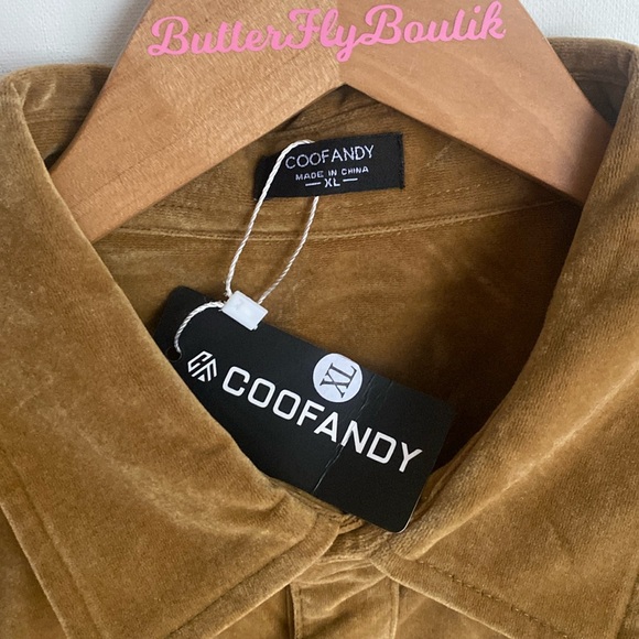 (A11) Coofandy Velvet Brown Longsleeve snap button-down front shirt, Sz XL, NWT - Picture 3 of 6